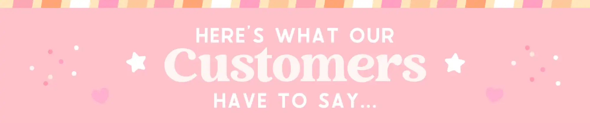 Pink banner with customer testimonial text.