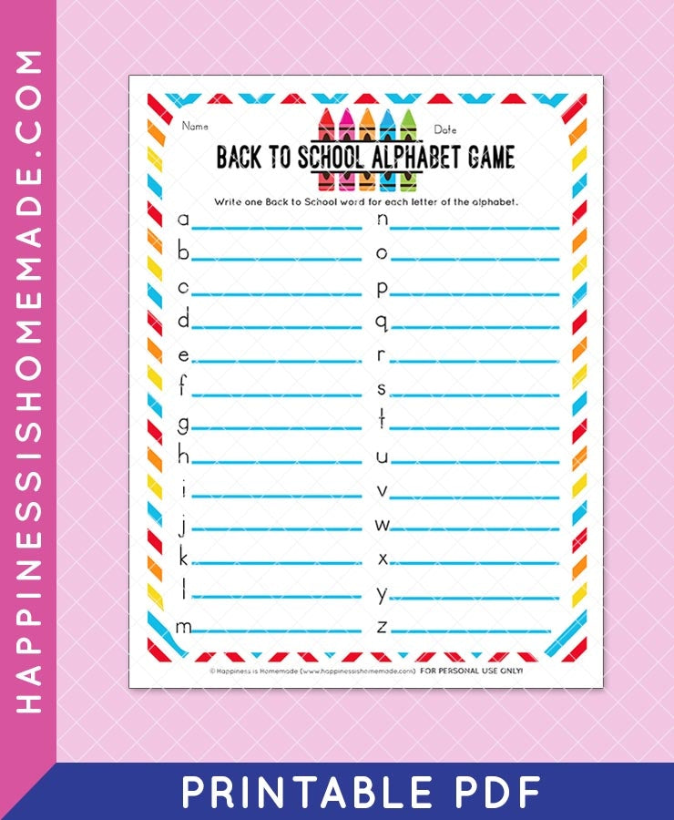 Back to School Alphabet Game Printable - Happiness is Homemade