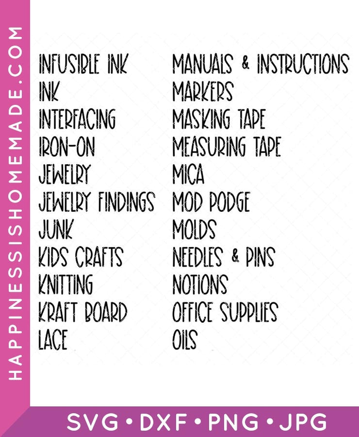 Craft Room Labels SVG