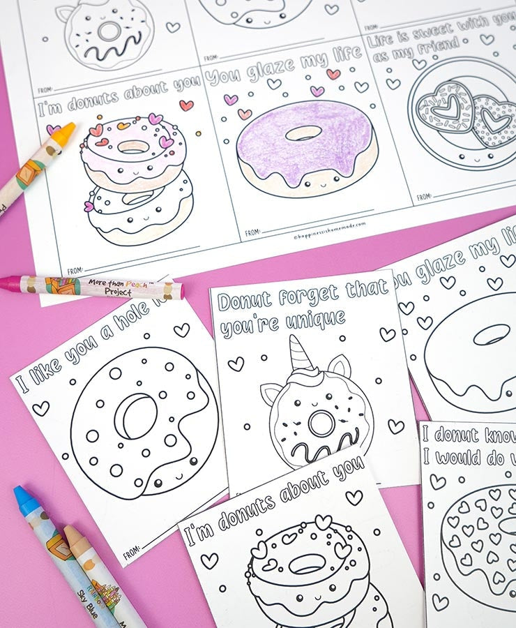 Donut Coloring Valentine Cards