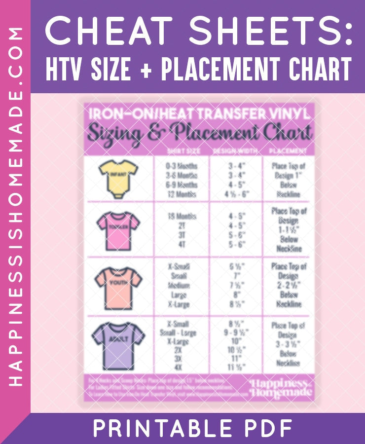 Free Printable Iron-On Decal and Placement Sizing Guide  Cricut iron on  vinyl, Cricut tutorials, Printable iron on vinyl