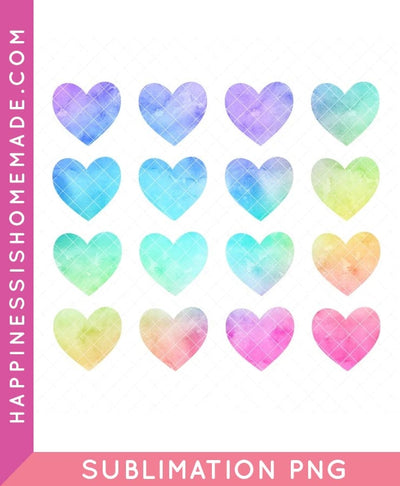 Watercolor Hearts Sublimation - Rainbow