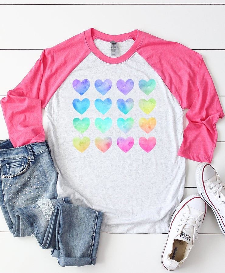 Watercolor Hearts Sublimation - Rainbow