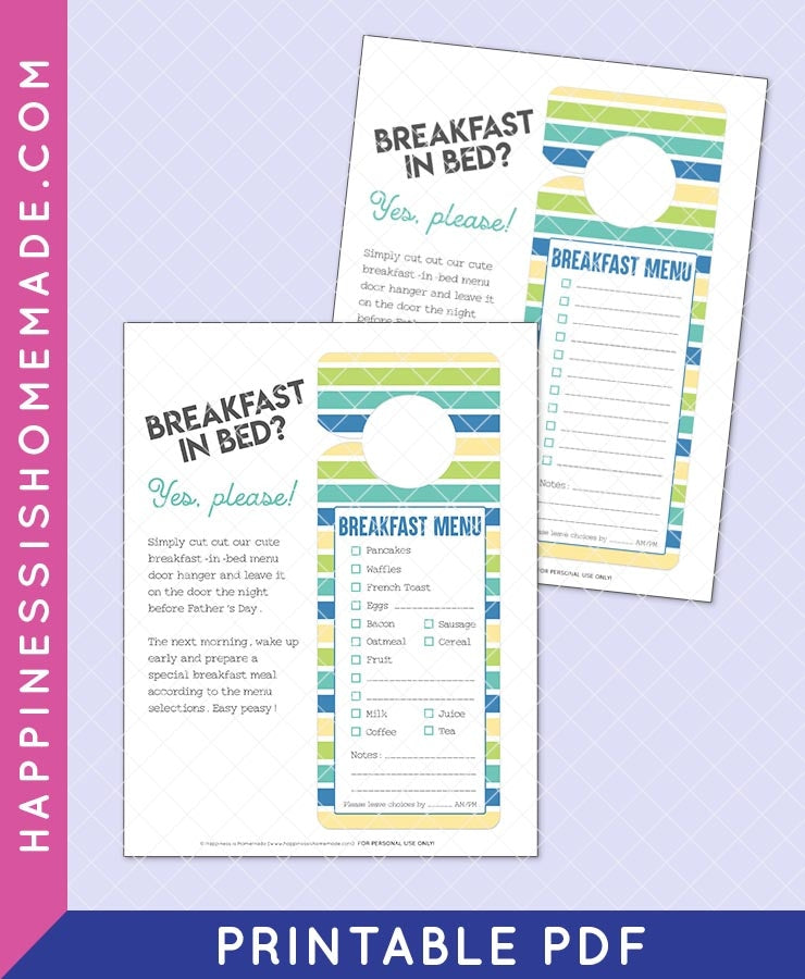 Father's Day Breakfast In Bed Door Hangers