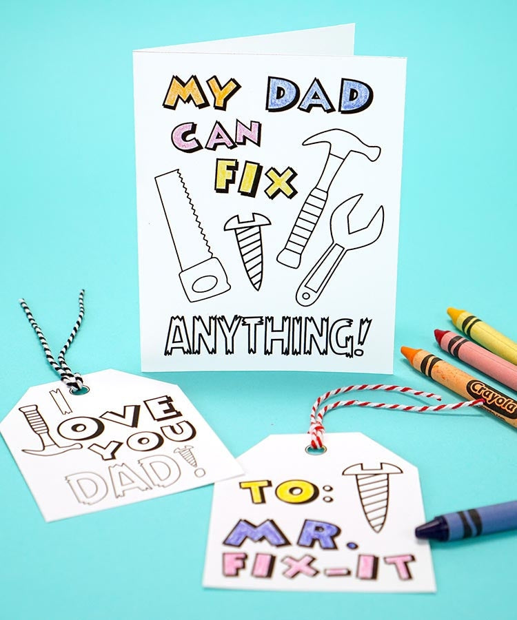 Father's Day Card, Coloring Page, & Gift Tag Set
