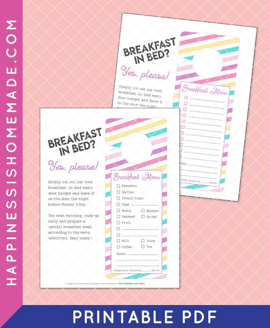 Mother's Day Breakfast In Bed Door Hangers