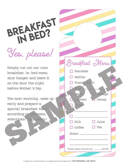 Mother's Day Breakfast In Bed Door Hangers