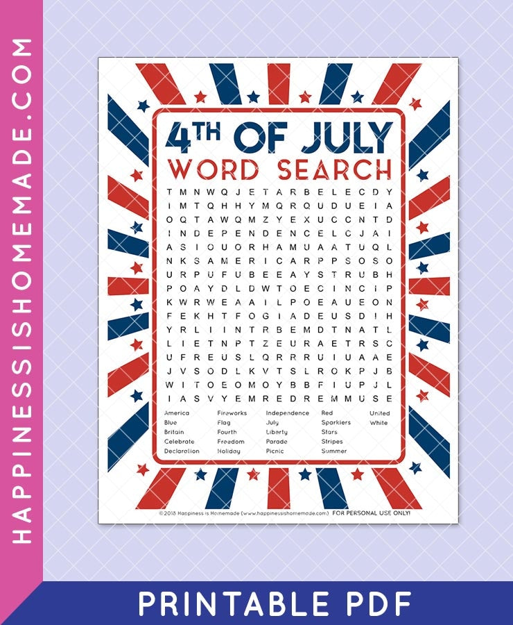 4th of July Word Search – Happiness is Homemade