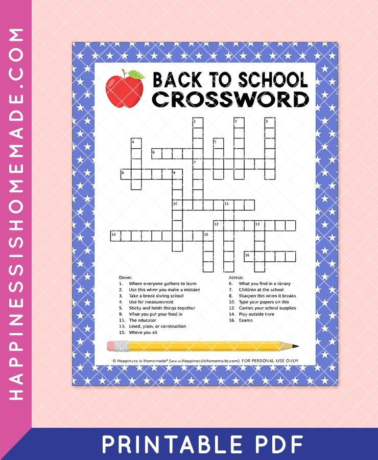 BacktoSchool Crossword Puzzle Happiness is Homemade
