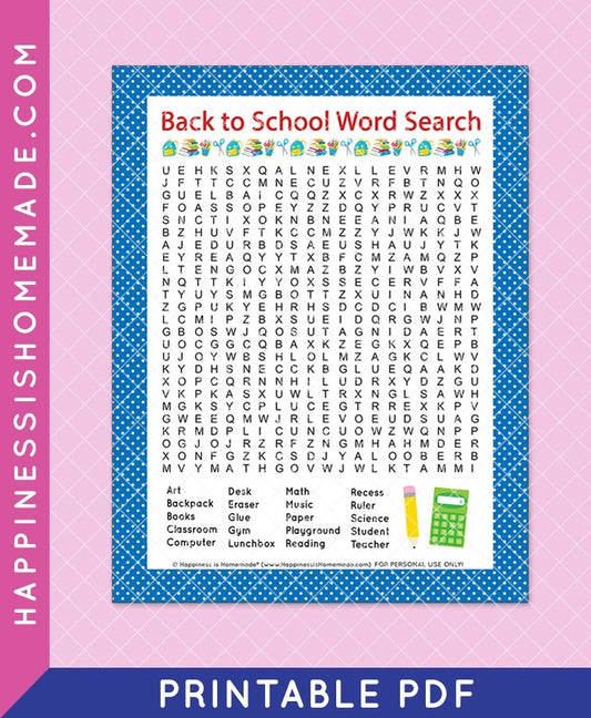 Back To School Word Search