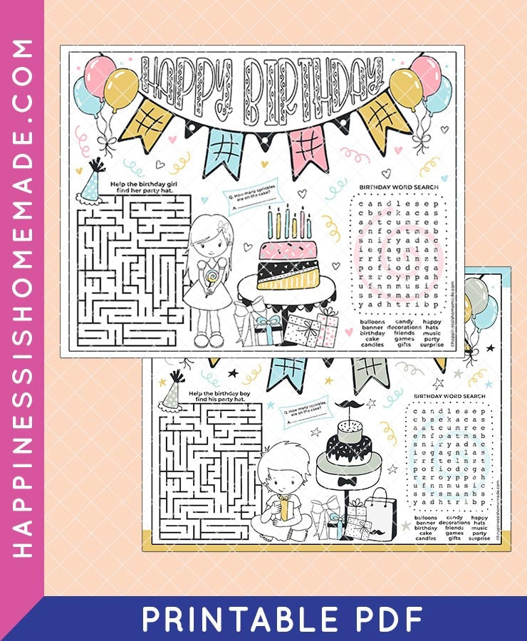 Birthday Activity Placemat