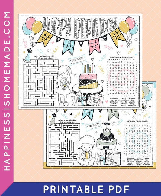 Birthday Activity Placemat