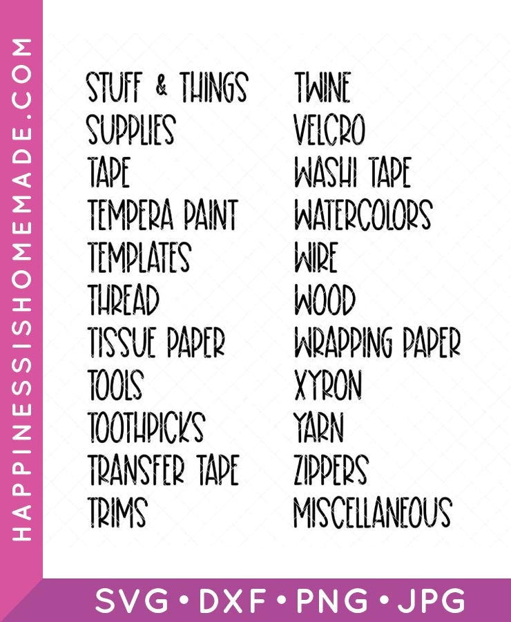 Craft Room Labels SVG