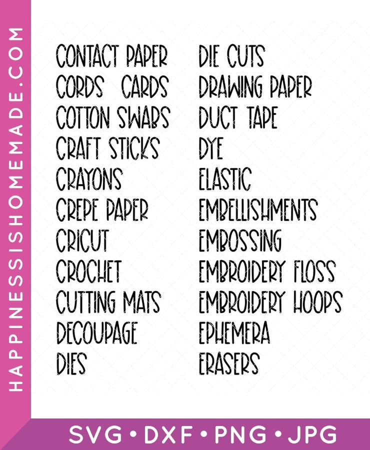 Craft Room Labels SVG