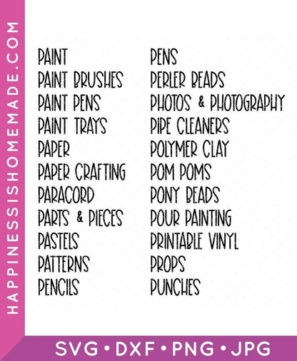 Craft Room Labels SVG