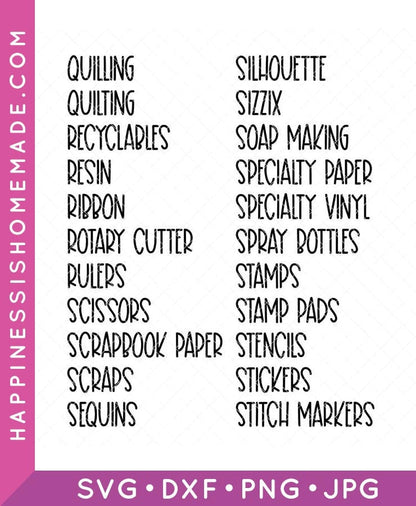 Craft Room Labels SVG