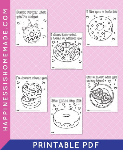 Donut Coloring Valentine Cards