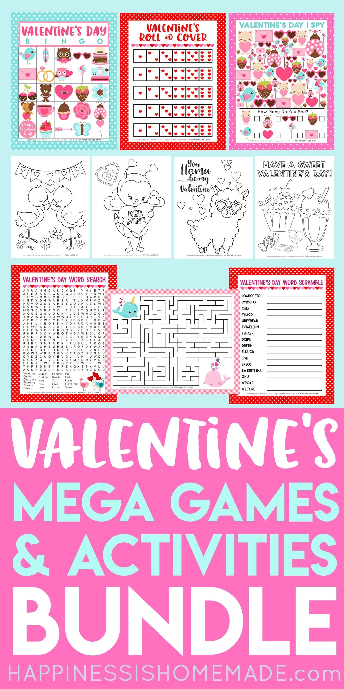 Mega Valentines Day Games & Activities Bundle Printable