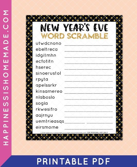 New Year's Eve Word Scramble