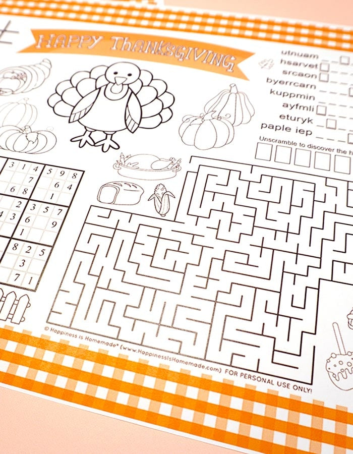 Thanksgiving Activity Placemat