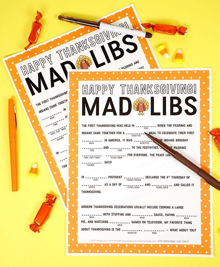 Thanksgiving Mad Libs Printable