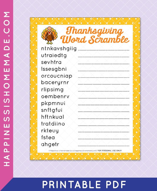 Thanksgiving Word Scramble