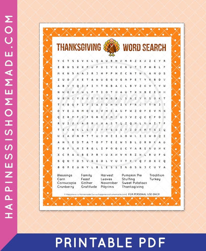 Thanksgiving Word Search