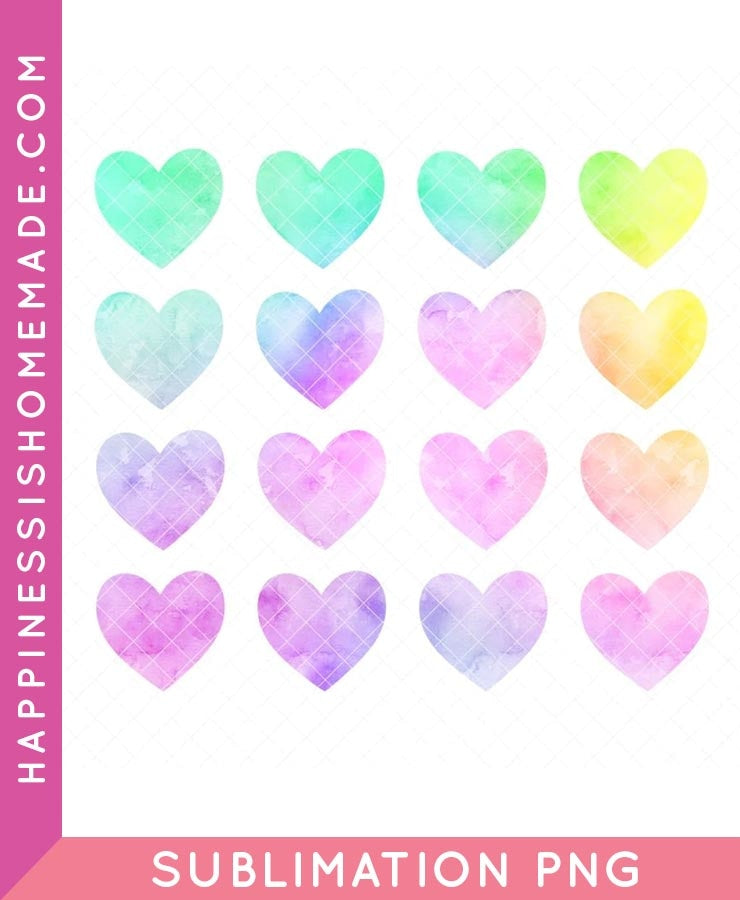 Watercolor Hearts Sublimation - Multicolor