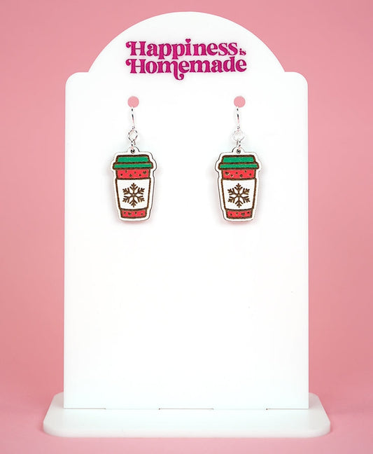 Winter Coffee Cup Earrings - Red/Green